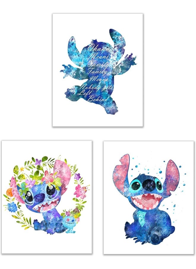 Home Trove - BigWigPrints Lilo & Stitch Wall Art - Set of 3 (8 inches x 10 inches) Ohana Means Family Poster Prints Coachella Watercolor Quote, Nursery - Image 1