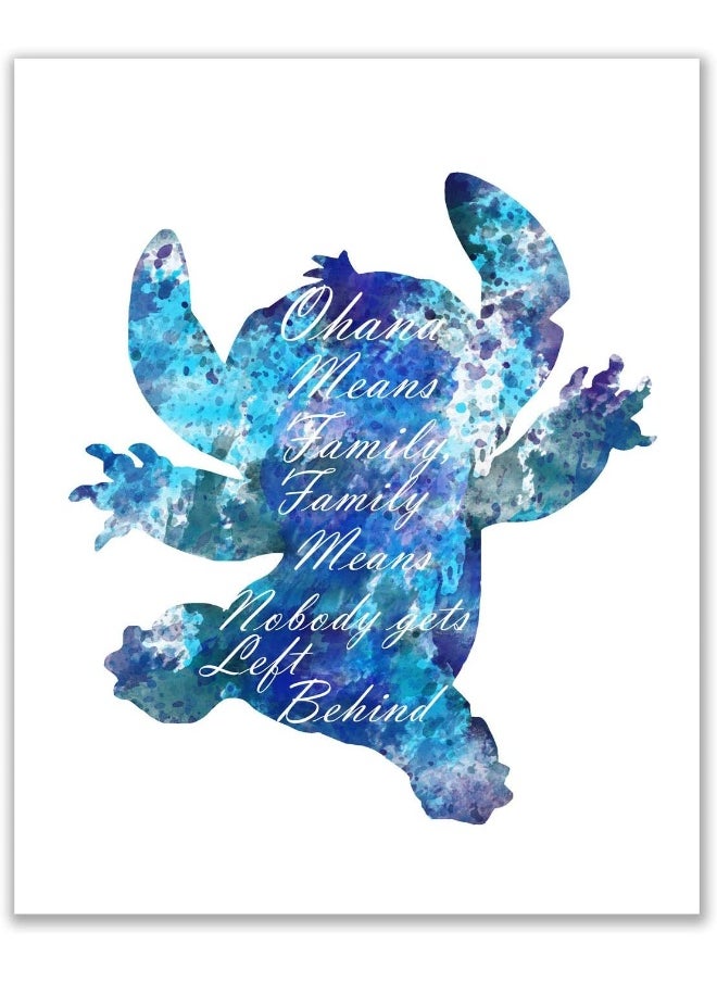 Home Trove - BigWigPrints Lilo & Stitch Wall Art - Set of 3 (8 inches x 10 inches) Ohana Means Family Poster Prints Coachella Watercolor Quote, Nursery - Image 1