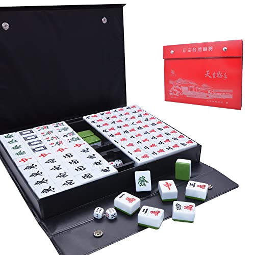 drizzle Chinese Mahjong Game Set 146 Medium Size Tiles 13inch with Instructions Professional Mah Jong Play Green - Image 1