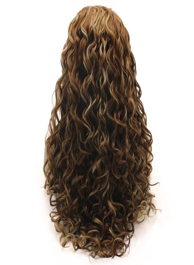 Lushy Hair Lace Front Synthetic Wig Curly Long 26inch Honey Blonde Auburn Light Blond Mix Wig Heavy Density Realistic Stylish Wigs - Image 4