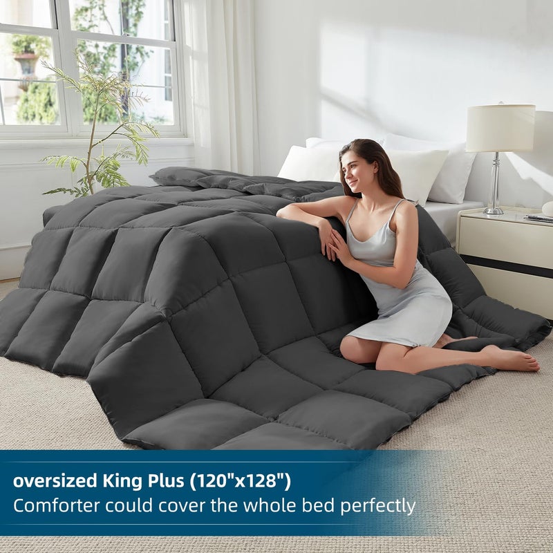 STWIENER Soft Oversize XL King Plus Comforter 120"x128" Extra Large King Size Lightweight Quilted Down Alternative 8 Corner Tabs Fluffy Breathable Microfiber Grey - Image 2