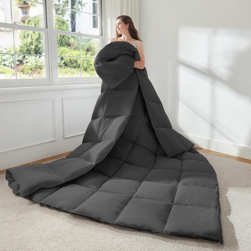 STWIENER Soft Oversize XL King Plus Comforter 120"x128" Extra Large King Size Lightweight Quilted Down Alternative 8 Corner Tabs Fluffy Breathable Microfiber Grey - Image 3