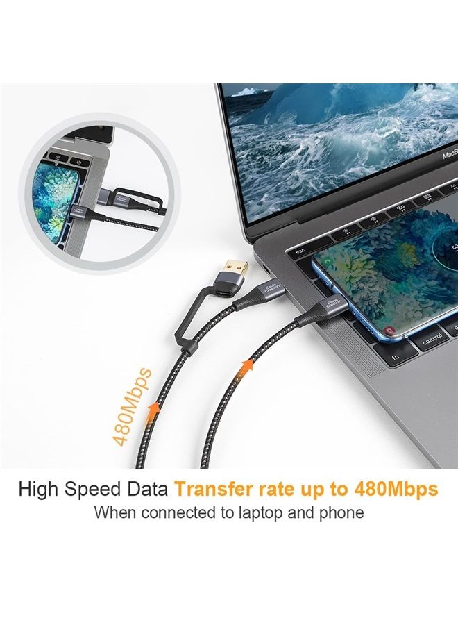 CableCreation Durable USB C Charger Cable 1.2m, 2-in-1 USB C to USB C USB A Fast Charging Cable 3A 480Mbps Data for MacBook Pro Air iPad Pro Z Flip S23 S23+ S22 S21 S20 Pixel More USB C Devices 4FT - Image 2