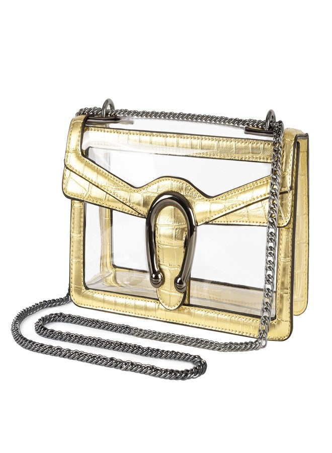 Joryin Clear Bag for Women Clear Bags Stadium Approved Shoulder Bag Crossbody Bag Small Clear Purse Chain Handbag, Golden Crocodile - Image 1