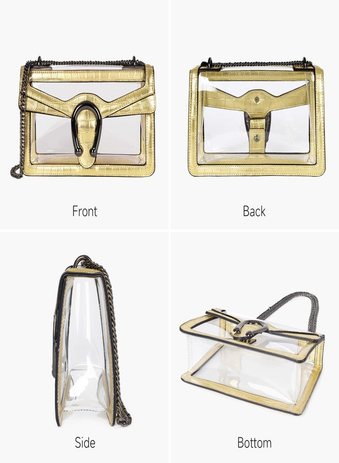 Joryin Clear Bag for Women Clear Bags Stadium Approved Shoulder Bag Crossbody Bag Small Clear Purse Chain Handbag, Golden Crocodile - Image 3
