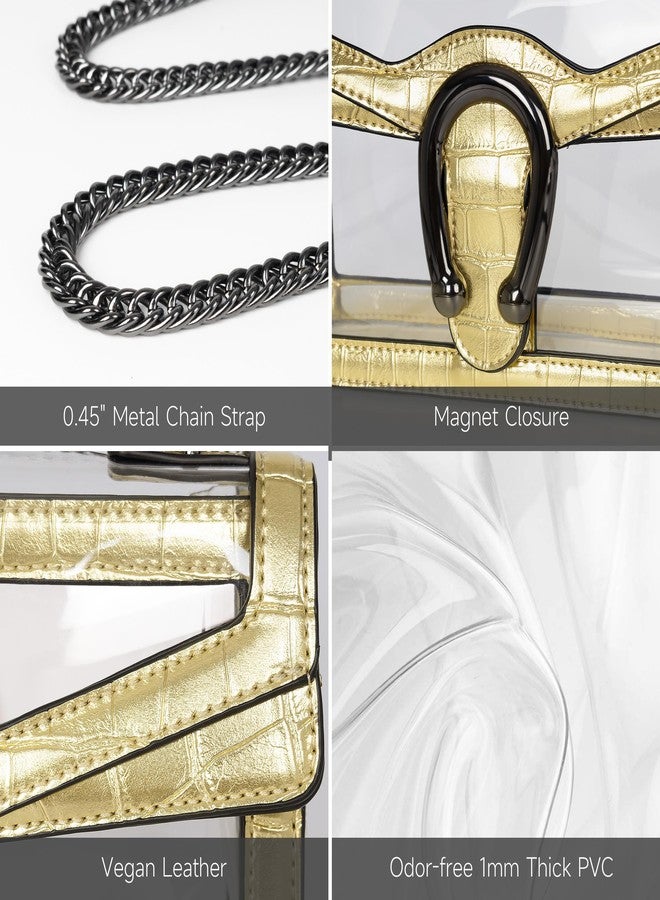 Joryin Clear Bag for Women Clear Bags Stadium Approved Shoulder Bag Crossbody Bag Small Clear Purse Chain Handbag, Golden Crocodile - Image 5