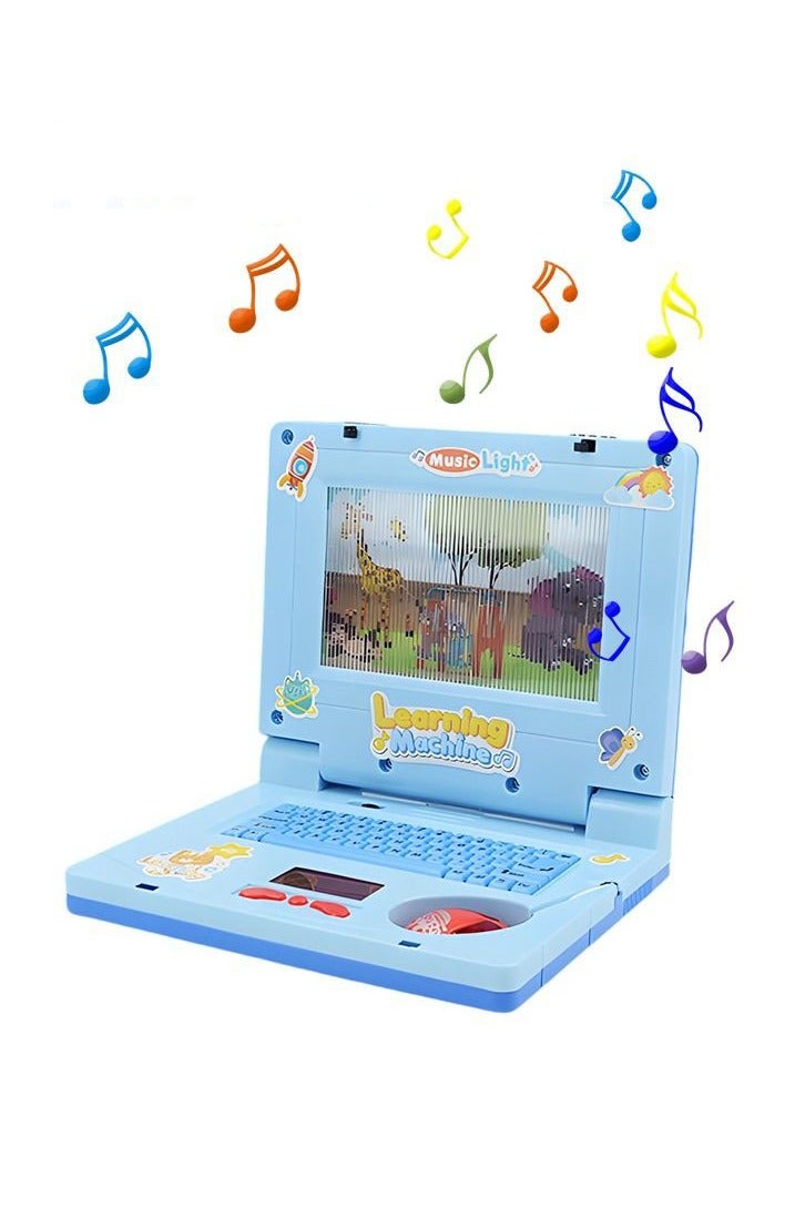 Blue Kids Educational Learning Laptop with Music, Light, and Retractable Mouse - Play Computer Toy with Simulation Music for Preschool Early Learning - Image 1