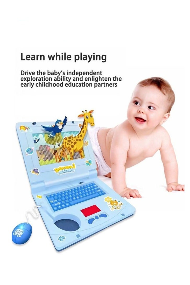 Blue Kids Educational Learning Laptop with Music, Light, and Retractable Mouse - Play Computer Toy with Simulation Music for Preschool Early Learning - Image 3