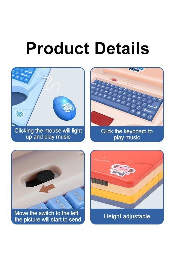 Blue Kids Educational Learning Laptop with Music, Light, and Retractable Mouse - Play Computer Toy with Simulation Music for Preschool Early Learning - Image 4