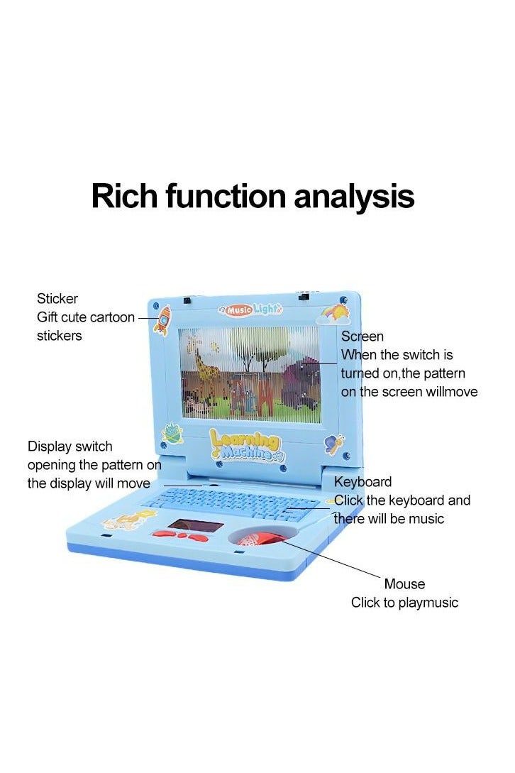 Blue Kids Educational Learning Laptop with Music, Light, and Retractable Mouse - Play Computer Toy with Simulation Music for Preschool Early Learning - Image 5