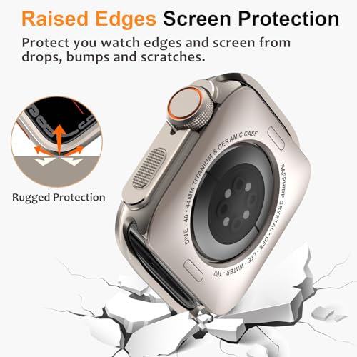 Amizee 2 in 1 Metal Case Compatible with Apple Watch SE 3/2/1 Series 6/5/4 44mm with Back Cover, Rugged Shockproof Protective Bumper Cover for iWatch 44mm, Titanium - Image 3