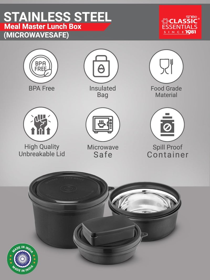 CLASSIC ESSENTIALS Supreme All in One Lunch Box with Insulated Bag | Microwave Safe Containers with Steel Inner | Leak Resistant (Pickle Box, Black, 4) - Image 5
