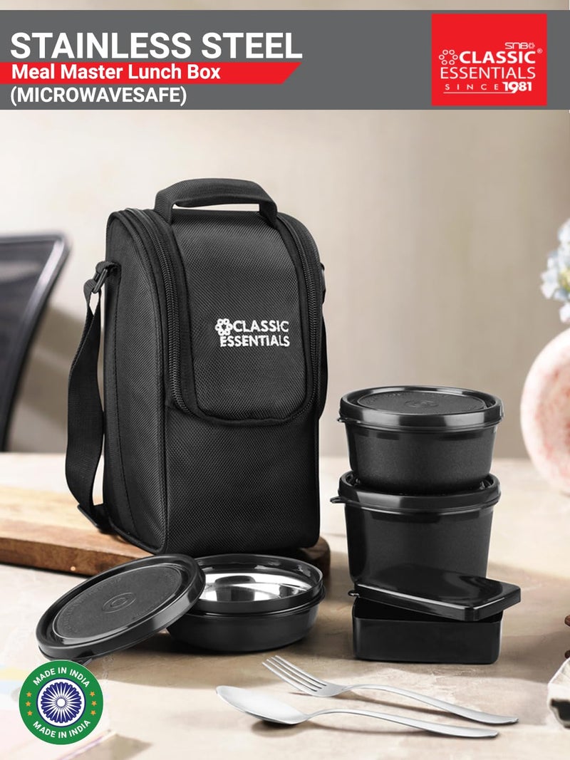 CLASSIC ESSENTIALS Supreme All in One Lunch Box with Insulated Bag | Microwave Safe Containers with Steel Inner | Leak Resistant (Pickle Box, Black, 4) - Image 3
