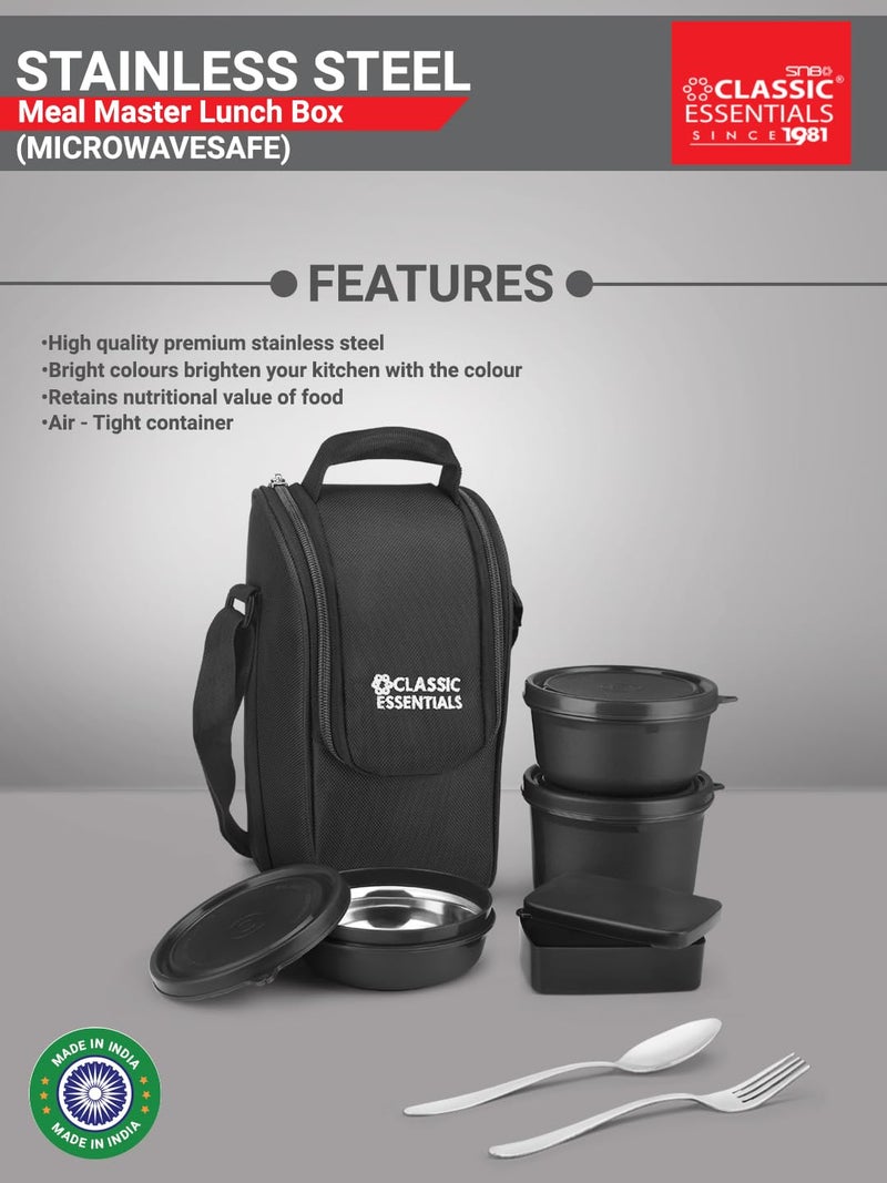 CLASSIC ESSENTIALS Supreme All in One Lunch Box with Insulated Bag | Microwave Safe Containers with Steel Inner | Leak Resistant (Pickle Box, Black, 4) - Image 4