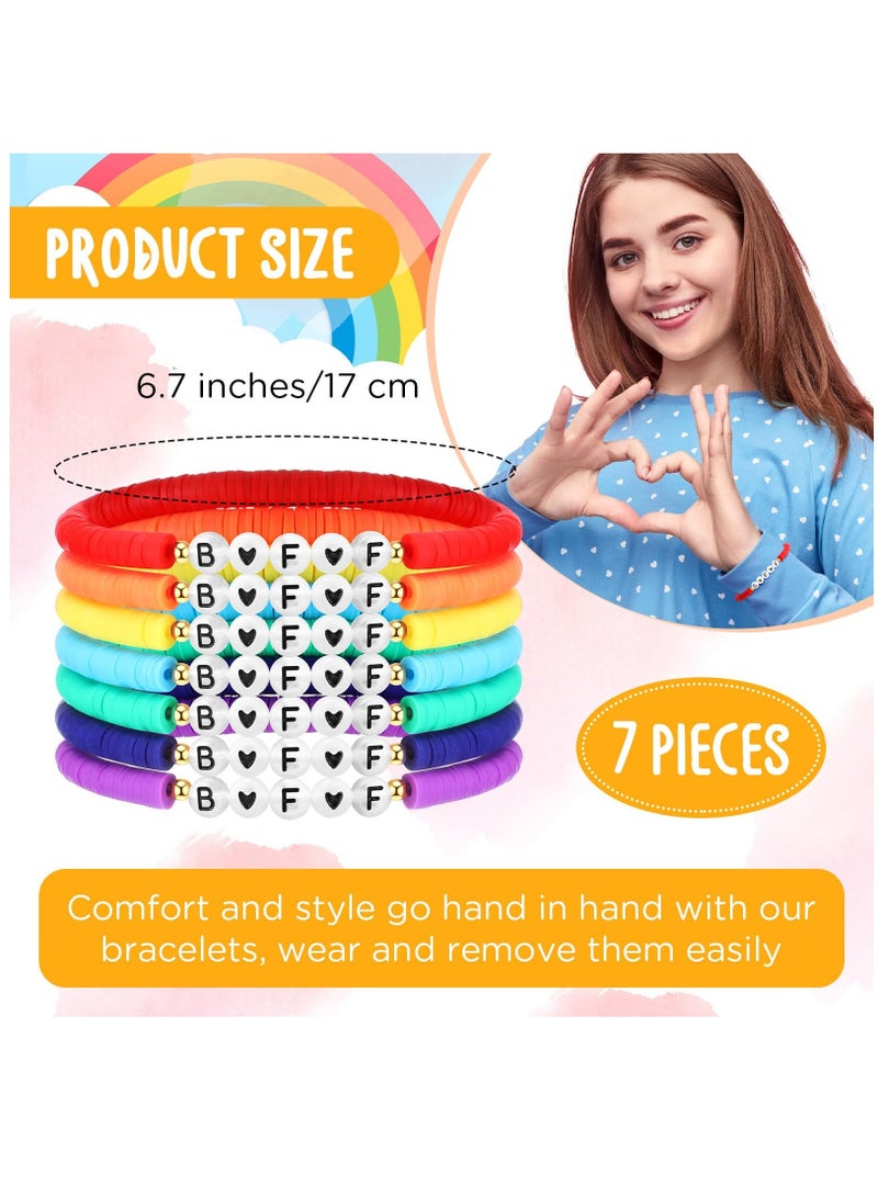 SOLARAE 7 Pcs Friendship Bracelets Beads Bracelets Stretchy Acrylic Clay Glow Bracelets for Best Friend Girls Women, Colorful - Image 2