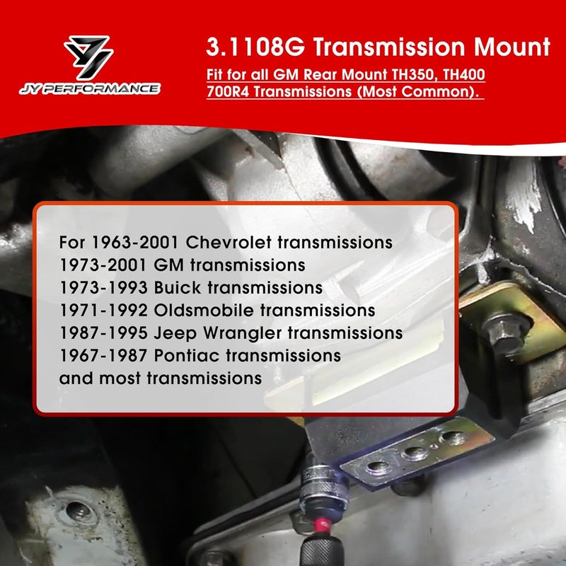 JY PERFORMANCE Transmission Mount Compatible with GM TH350, TH400, 700R4 - Image 2