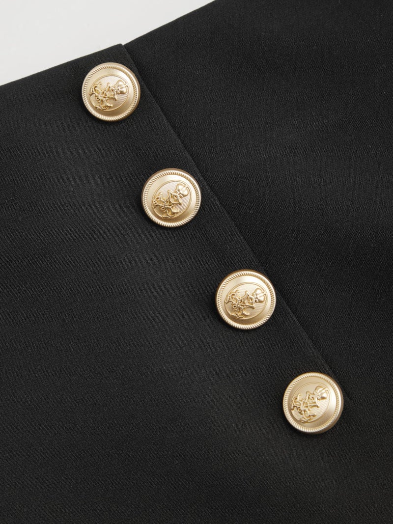 CIDER Women A-Line Mini Skirt High Waist Gold Button Decor: Black, S - Image 3