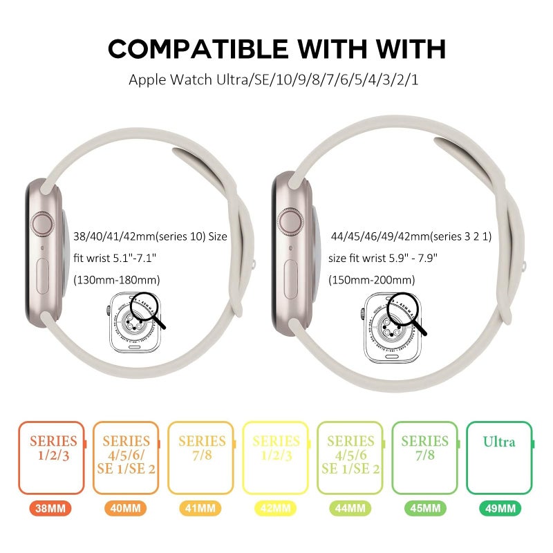 SuperNaNa Sport Silicone Band Compatible with Apple Watch Bands 40mm 38mm 41mm 44mm 45mm 42mm 49mm Women Men,Soft Wristband Waterproof Replacement Sport Strap for iWatch Bands Series 9 8 7 6 5 4 3 2 1 SE Ultra - Image 2