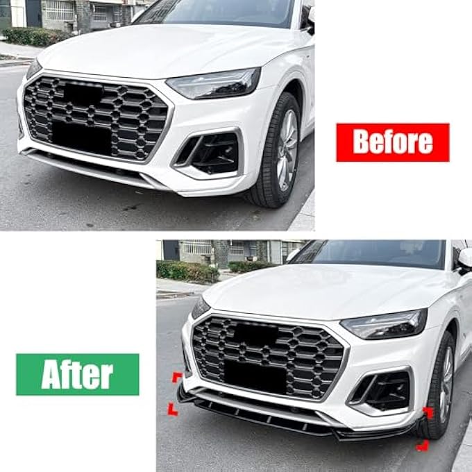 FINMOKAL Front Bumper Lip Compatible with Audi Q5 SQ5 FY S Line 2021-2025,3pcs/Set Air Dam Spoiler Lower Chin Body kit Glossy Black - Image 5