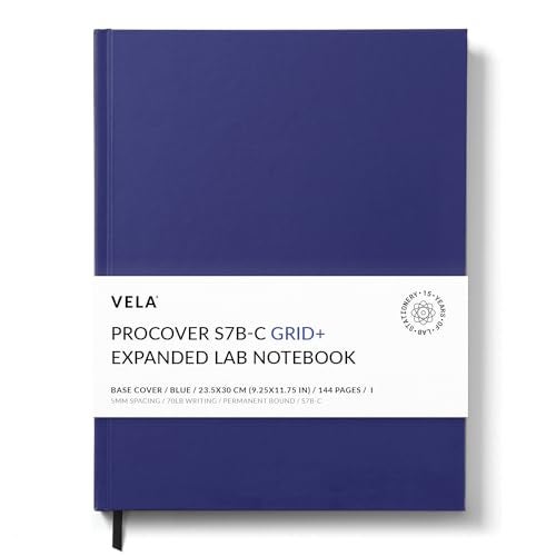 Vela Sciences Advanced S7B-C Expanded ProCover Lab Notebook, 9.25 x 11.75 in (23.5 x 30 cm), 144 Pages, Blue Synthetic Leather, Permanent Bound, 70lb Heavyweight Paper (1-Pack, Grid+) - Image 1
