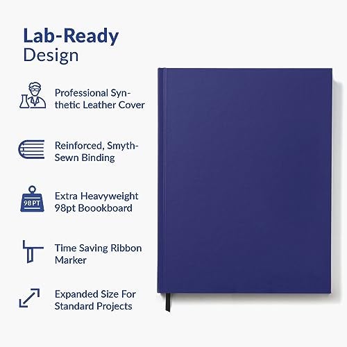 Vela Sciences Advanced S7B-C Expanded ProCover Lab Notebook, 9.25 x 11.75 in (23.5 x 30 cm), 144 Pages, Blue Synthetic Leather, Permanent Bound, 70lb Heavyweight Paper (1-Pack, Grid+) - Image 3