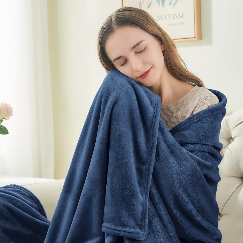 BEDELITE Fleece Blanket Navy Blue Throw Blanket for Couch & Bed  Luxury Plush Cozy Fuzzy Blanket 50"" x 70""  Super Soft Warm Lightweight Fall Throw Blanket for Travel Camping - Image 2