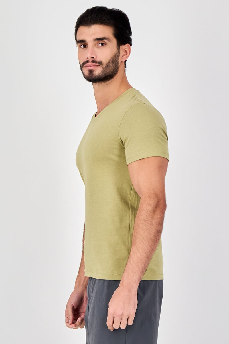 Celio Men Crew Neck Short Sleeve Plain T-Shirt, Olive - Image 3