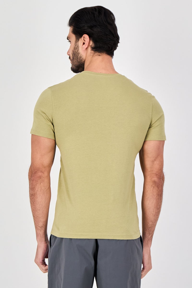 Celio Men Crew Neck Short Sleeve Plain T-Shirt, Olive - Image 4