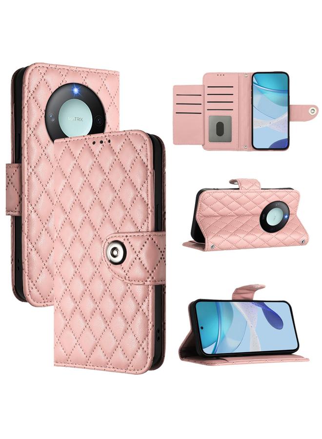 جرين تايجر جراب هاتف Honor X9c Smart 5G Global Rhombic Texture من الجلد القابل للطي مع حبل تعليق - Image 1