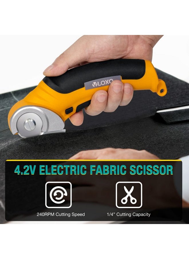 VLOXO - Cordless Electric Scissors, Rotary Cutter For Fabric With Safety Lock, 4.2V Cardboard Cutter Multi-Cutting Tools, Rechargeable Powerful Fabric Cutter For Carpet Leather Felt With Storage Box - Image 1