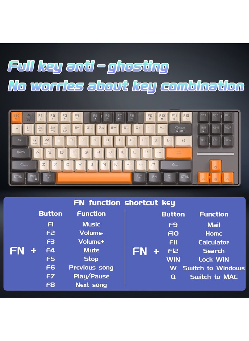 INFOSUN - MK87 Gaming Keyboard, 87-Key Tri-Mode Link, 5.0/2.4G Wireless/Wired Full-Key Hot-Swap Hybrid Backlight Mechanical Keyboard for Windows PC Gamers - Black/White - Image 1