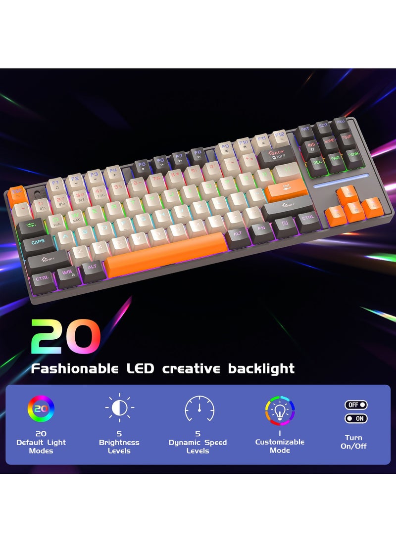 INFOSUN - MK87 Gaming Keyboard, 87-Key Tri-Mode Link, 5.0/2.4G Wireless/Wired Full-Key Hot-Swap Hybrid Backlight Mechanical Keyboard for Windows PC Gamers - Black/White - Image 1