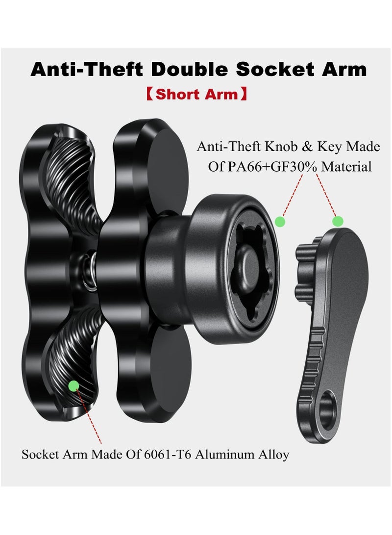 SYOSI SYOSI Anti-Theft Aluminum Alloy Double Socket Arm Compatible with RAM Mounts B Size 1in Ball Mounting Base & Bike Motorcycle Phone Holder (Short Arm)  - Image 3