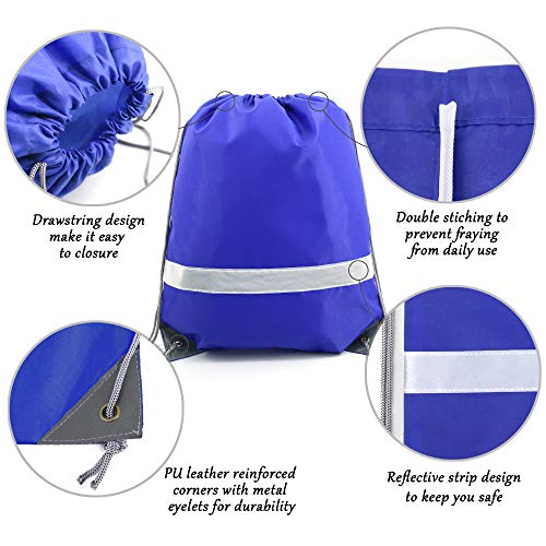 BeeGreen 20 Pieces Royal Blue Drawstring Backpacks Bags Bulk, String Bags Reflective Cinch Sack, DIY Blank Drawstring Bags for Women and Men - Image 4