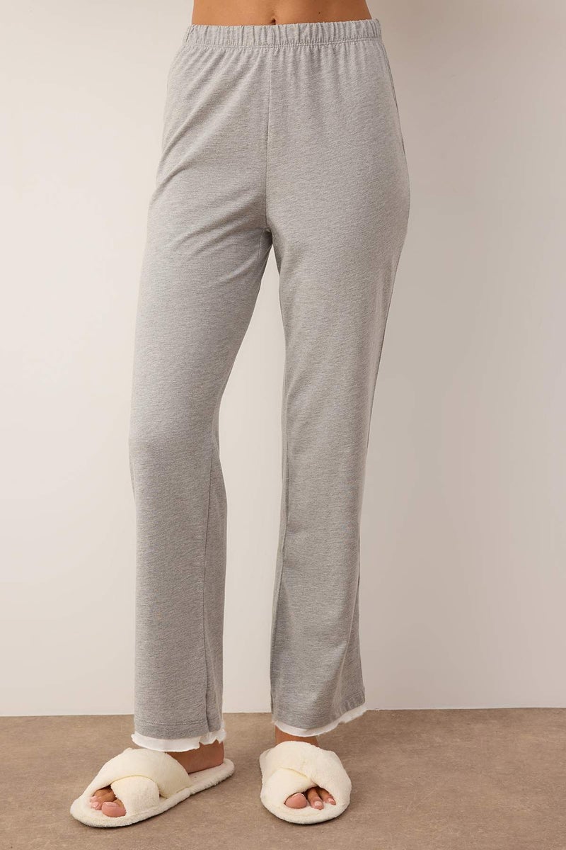 trendyol Grey Melange Cotton Double Layer Ruffle Knitted Pajama Set - Image 3