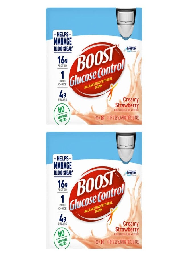 Boost Balanced Nutritional Drink, Creamy Strawberry, Helps Manage Blood Sugar with No Artificial Colors, 6-8 FL OZ Bottles/Pack (Pack of 2) - Image 1