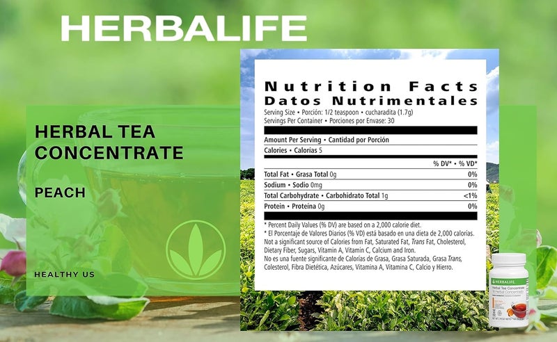 Herbalife Herbal Tea Concentrate - Peach Flavor, 1.8 Oz (51G), Gluten Free, Natural Ingredients - Image 2