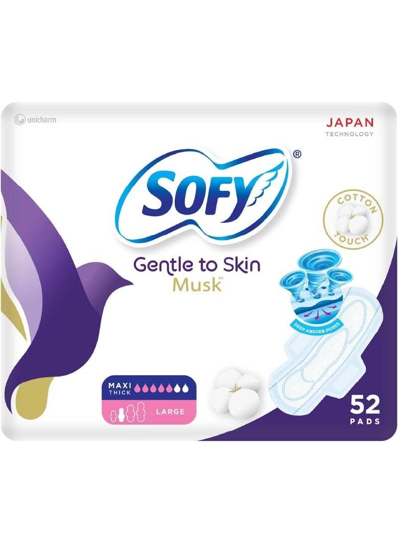 Sofy Anti-Bacterial Sanitary Pads with Musk Slim Large 29 cm with Wings – Pack of 52 Pads for Freshness & Leak Protection
