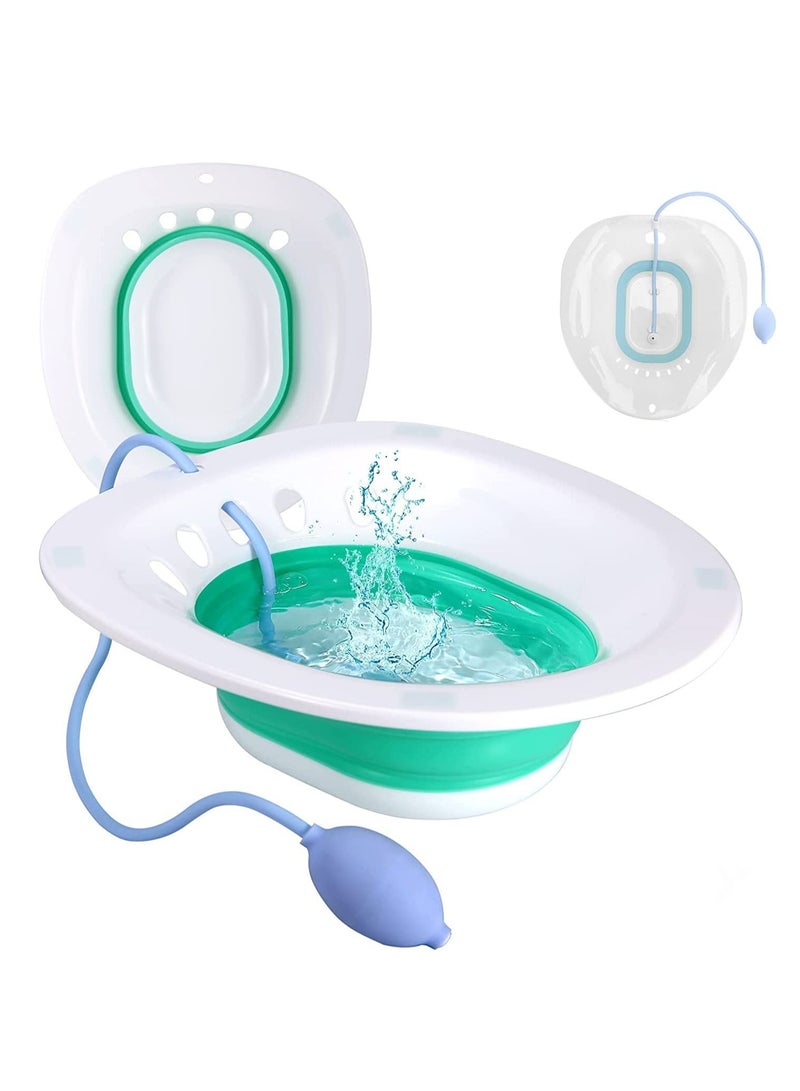 Generic Sitz Bath For Toilet Seat Steam Seat For Toilet Foldable Postpartum Care Basin Suitable For Pregnant Women Postpartum Care Sitz Bath For Hemorrhoids (Green With Flusher)  - Image 1