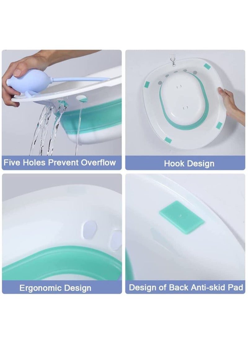 Generic Sitz Bath For Toilet Seat Steam Seat For Toilet Foldable Postpartum Care Basin Suitable For Pregnant Women Postpartum Care Sitz Bath For Hemorrhoids (Green With Flusher)  - Image 2