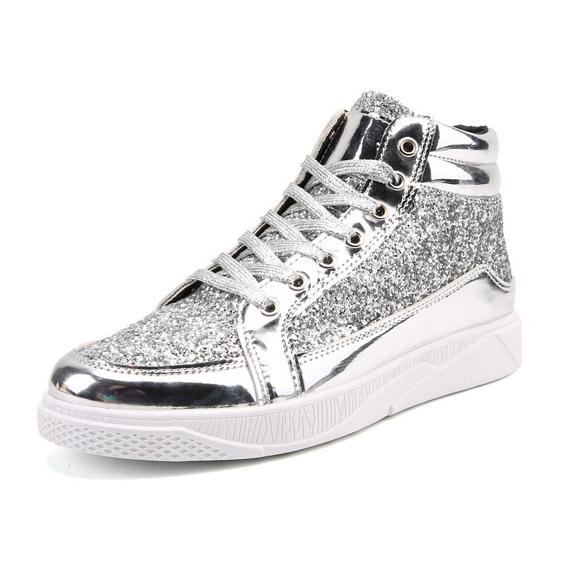 Spring Autumn Mens High-top Sneakers Korean Casual Shoes J-5892 Silver