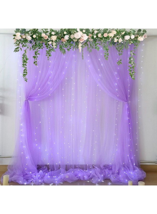 Suppromo Lavender Sheer Backdrop Curtain With Led Lights For Baby Shower Girls 10Ft X 10Ft Lavender Tulle Backdrop Curtain For Wedding Bridal Shower Elephant Birthday Party Photoshoot Background Decorations - Image 3