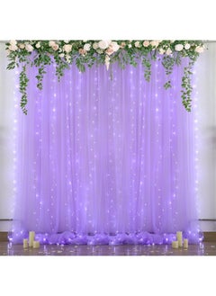 Suppromo Lavender Sheer Backdrop Curtain With Led Lights For Baby Shower Girls 10Ft X 10Ft Lavender Tulle Backdrop Curtain For Wedding Bridal Shower Elephant Birthday Party Photoshoot Background Decorations  - Image 2
