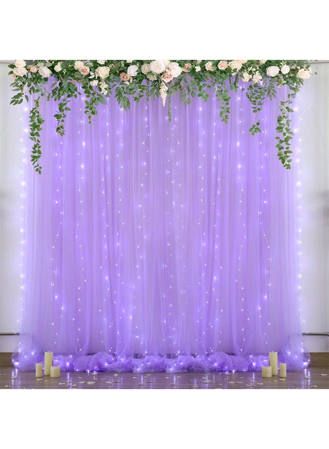 Suppromo Lavender Sheer Backdrop Curtain With Led Lights For Baby Shower Girls 10Ft X 10Ft Lavender Tulle Backdrop Curtain For Wedding Bridal Shower Elephant Birthday Party Photoshoot Background Decorations - Image 2