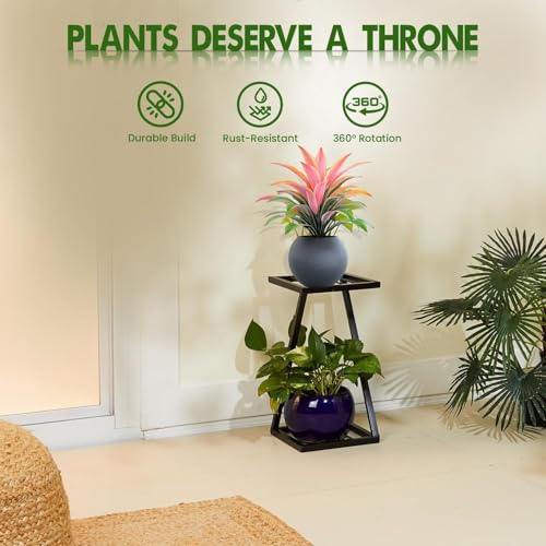 Pivalo Z Shape Plant Stand Anti-Rust Metal Flower Pot Holder Outdoor and Indoor 2 Tiers Planters Gamla Stands for Balcony & Living Room Home Decor (Pack of 4, Black) - Image 5
