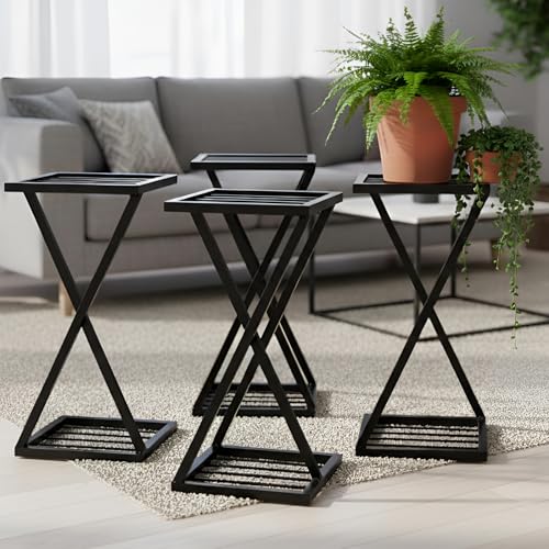 Pivalo Z Shape Plant Stand Anti-Rust Metal Flower Pot Holder Outdoor and Indoor 2 Tiers Planters Gamla Stands for Balcony & Living Room Home Decor (Pack of 4, Black) - Image 1
