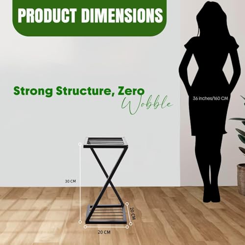 Pivalo Z Shape Plant Stand Anti-Rust Metal Flower Pot Holder Outdoor and Indoor 2 Tiers Planters Gamla Stands for Balcony & Living Room Home Decor (Pack of 4, Black) - Image 2