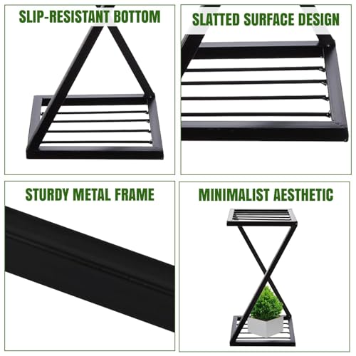 Pivalo Z Shape Plant Stand Anti-Rust Metal Flower Pot Holder Outdoor and Indoor 2 Tiers Planters Gamla Stands for Balcony & Living Room Home Decor (Pack of 4, Black) - Image 4
