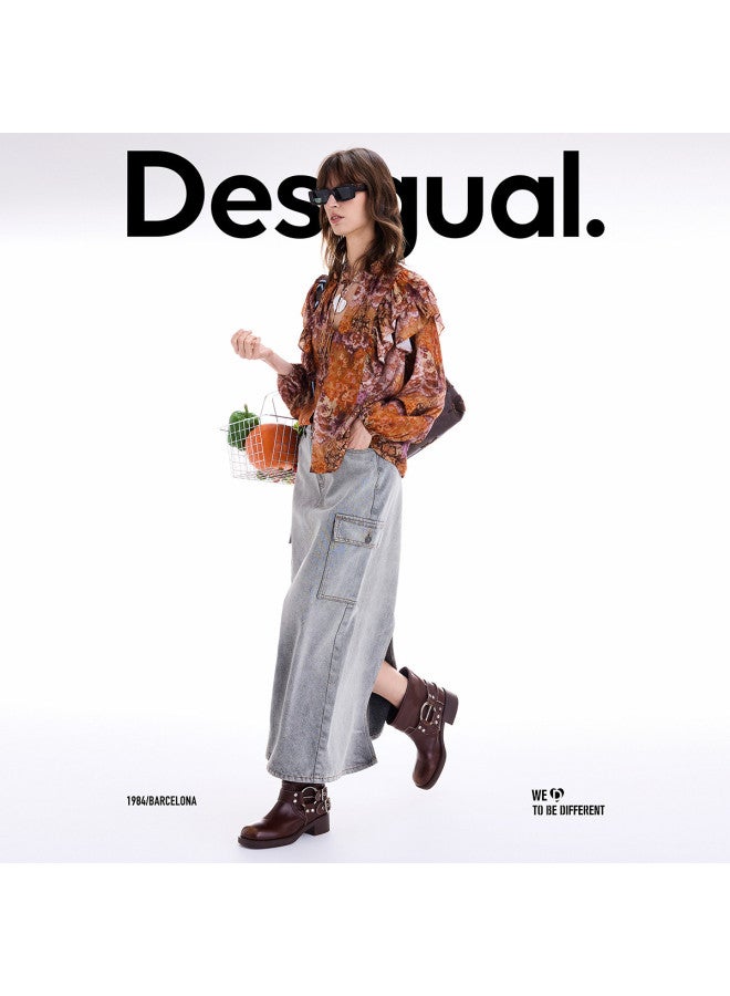 DESIGUAL مجموعة خريف/شتاء 2025 الجديدة: بلوزة نسائية بطبعة زهور مع كشكش - Image 3