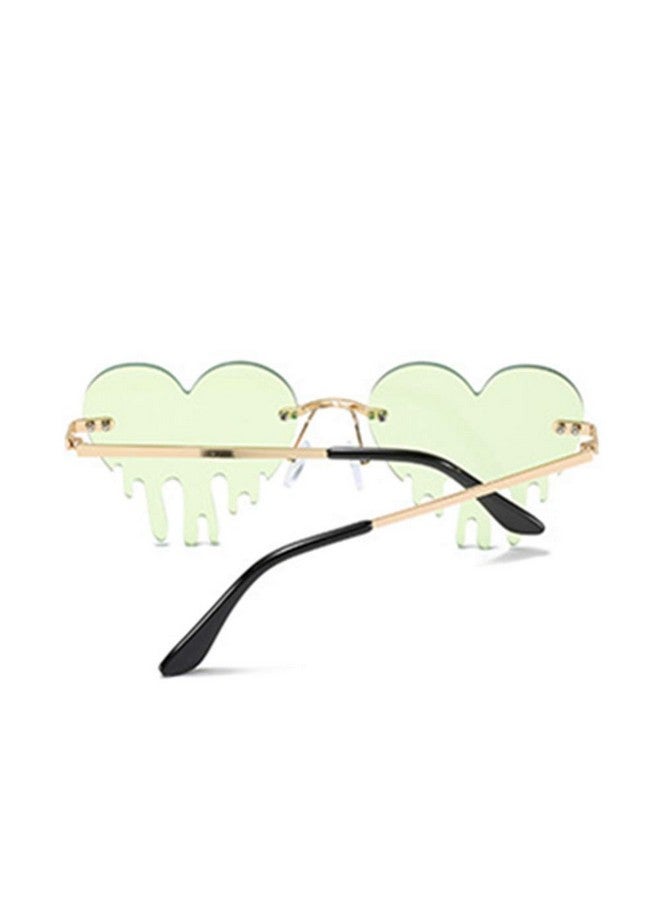 ENTHYI Dripping Heart Sunglasses For Men Women Melting Rimless Irregular Party Sun Glasses Metal Prom Colorful Eye Glasses(Green) - Image 3